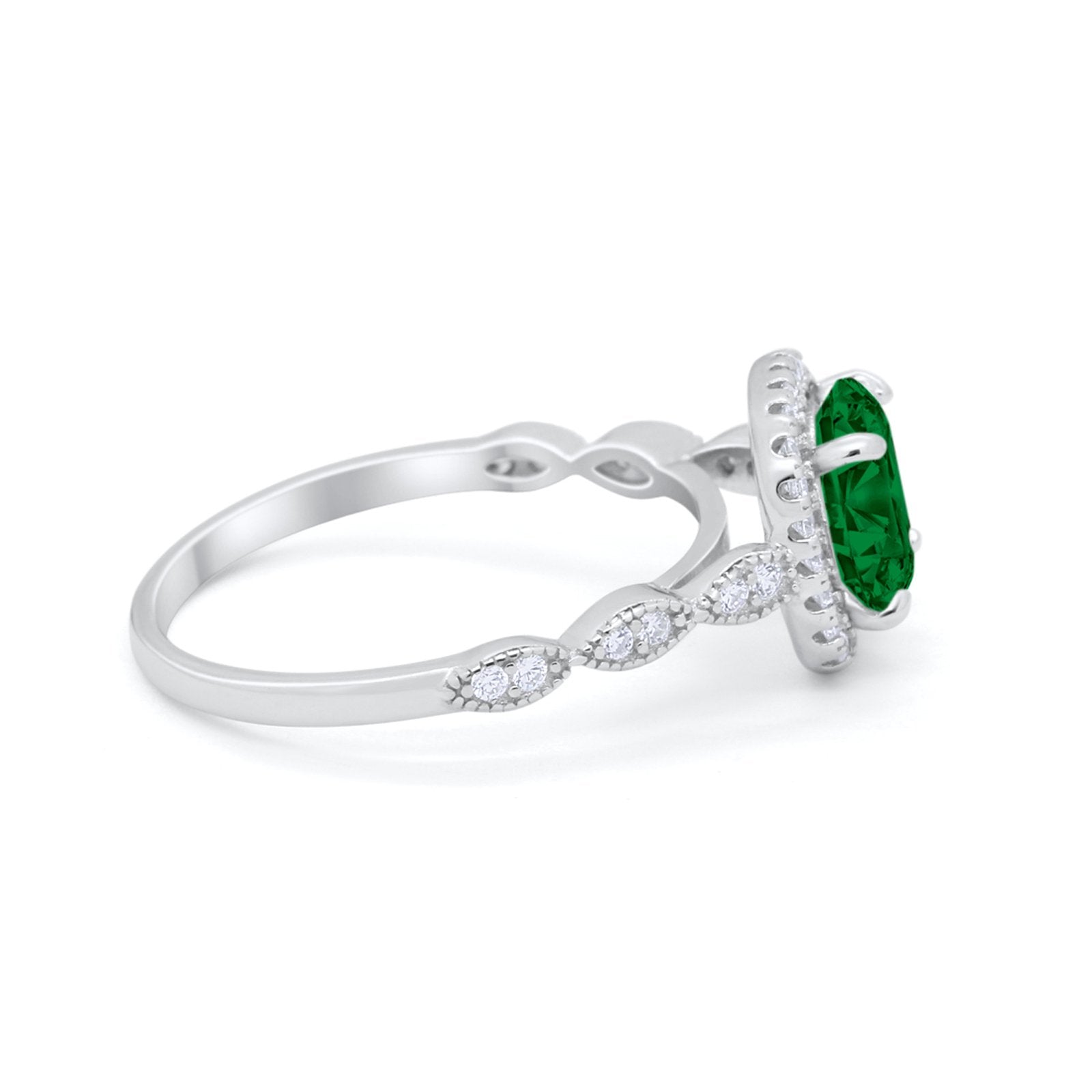 Art Deco Wedding Ring Band Bridal Set Large Round Cubic Zirconia 925 Sterling Silver