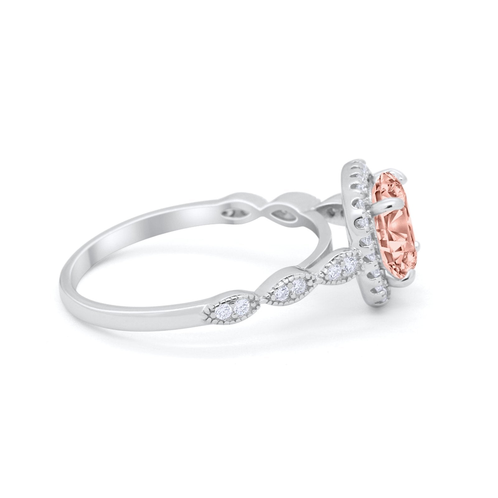 Art Deco Wedding Ring Band Bridal Set Large Round Cubic Zirconia 925 Sterling Silver