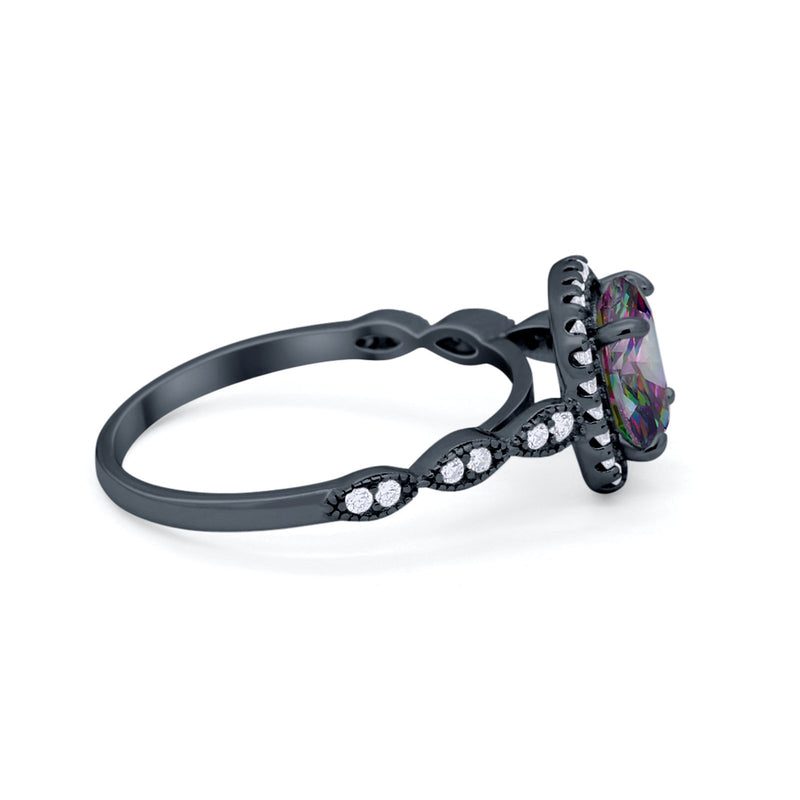 Art Deco Wedding Ring Band Bridal Set Large Round Cubic Zirconia 925 Sterling Silver