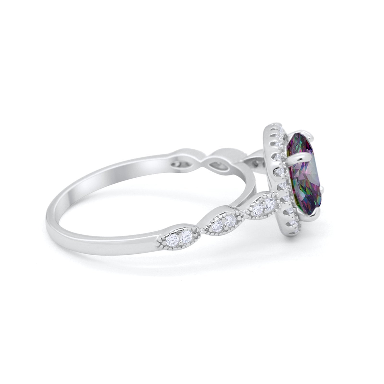 Art Deco Wedding Ring Band Bridal Set Large Round Cubic Zirconia 925 Sterling Silver