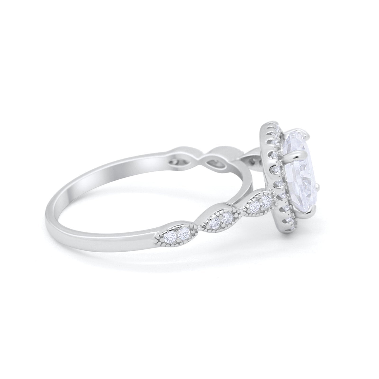 Art Deco Wedding Ring Band Bridal Set Large Round Cubic Zirconia 925 Sterling Silver