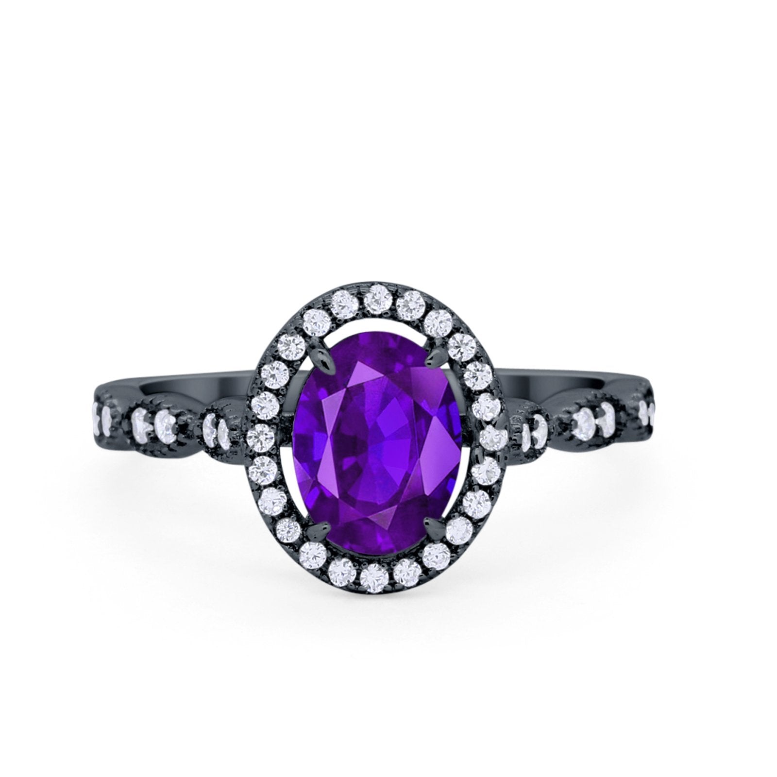 Art Deco Wedding Halo Ring Oval Simulated Cubic Zirconia 925 Sterling Silver
