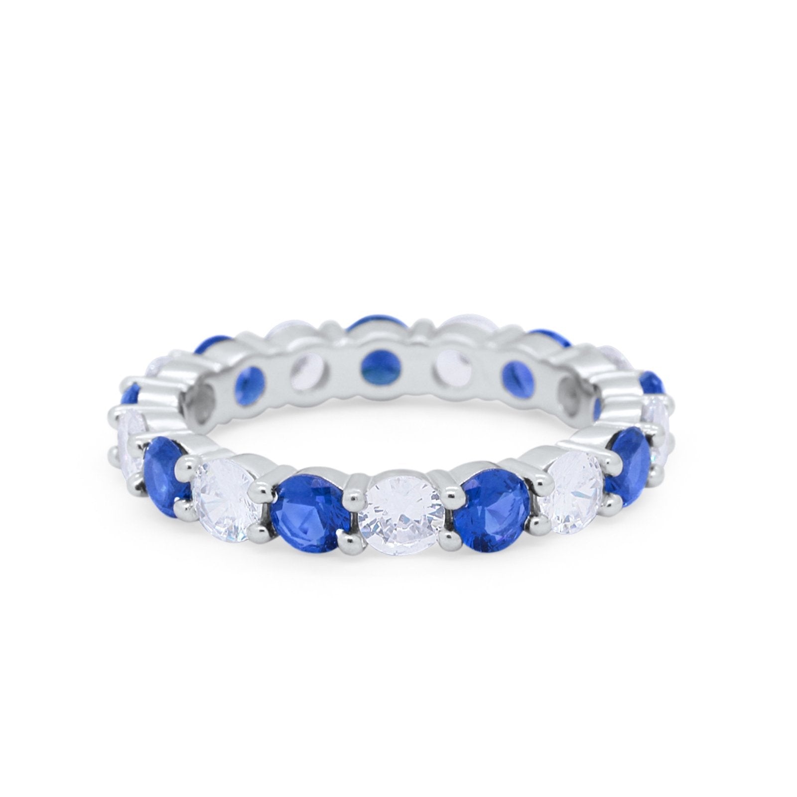 Alternating  Eternity Wedding Band Ring Round 925 Sterling Silver