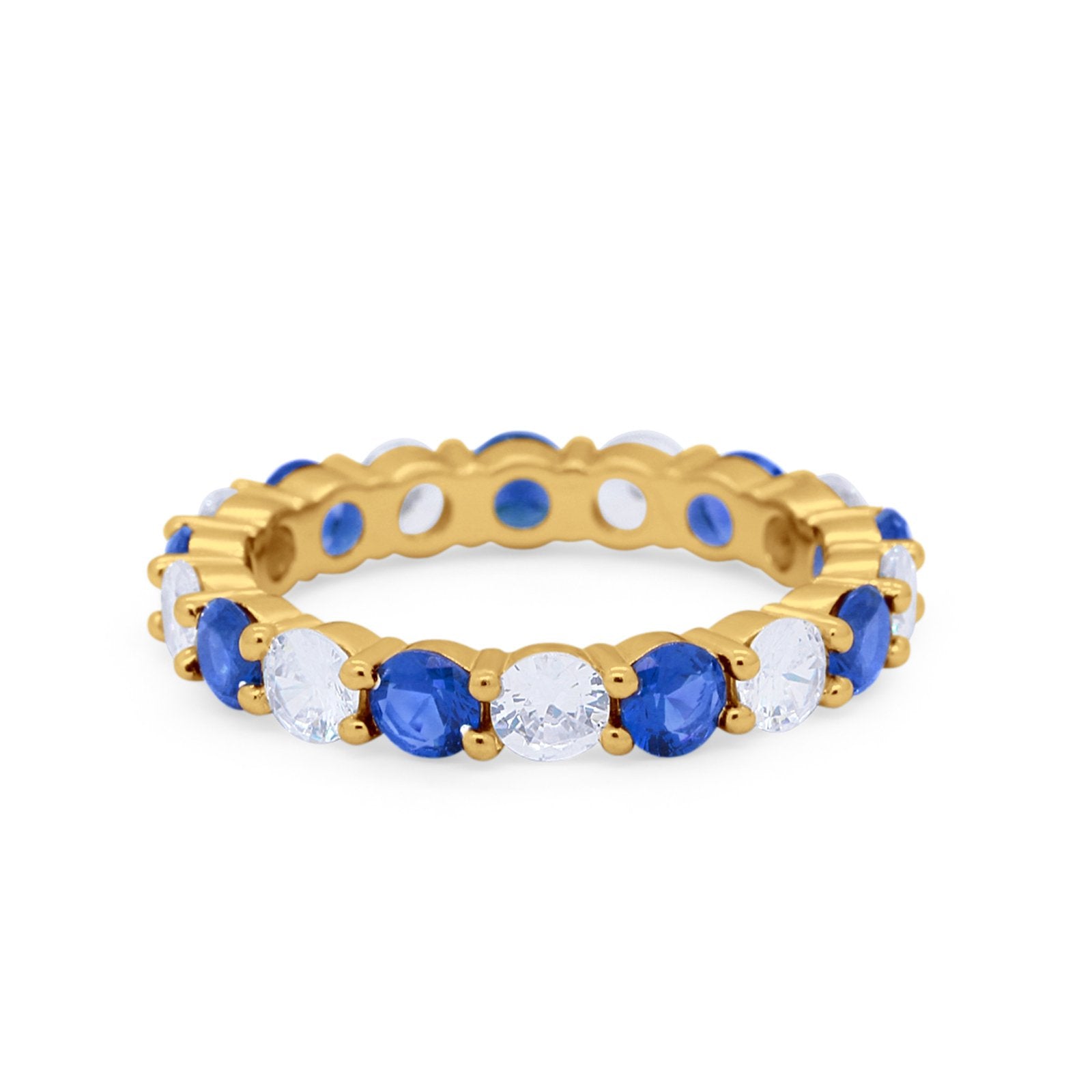 Alternating  Eternity Wedding Band Ring Round 925 Sterling Silver