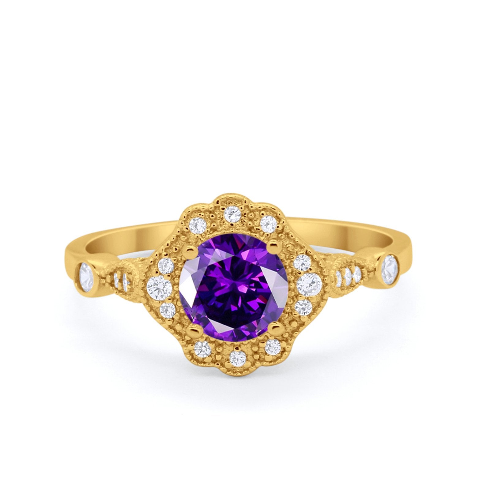 Halo Vintage Style Engagement Ring Simulated Cubic Zirconia 925 Sterling Silver
