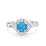 Halo Vintage Style Engagement Ring Simulated Cubic Zirconia 925 Sterling Silver
