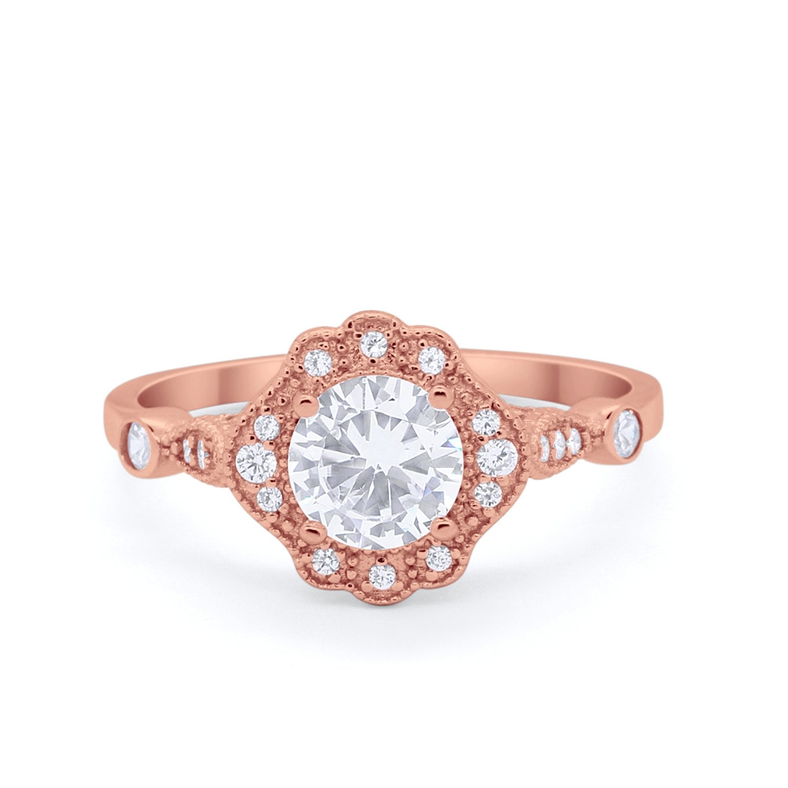 Halo Vintage Style Engagement Ring Simulated Cubic Zirconia 925 Sterling Silver