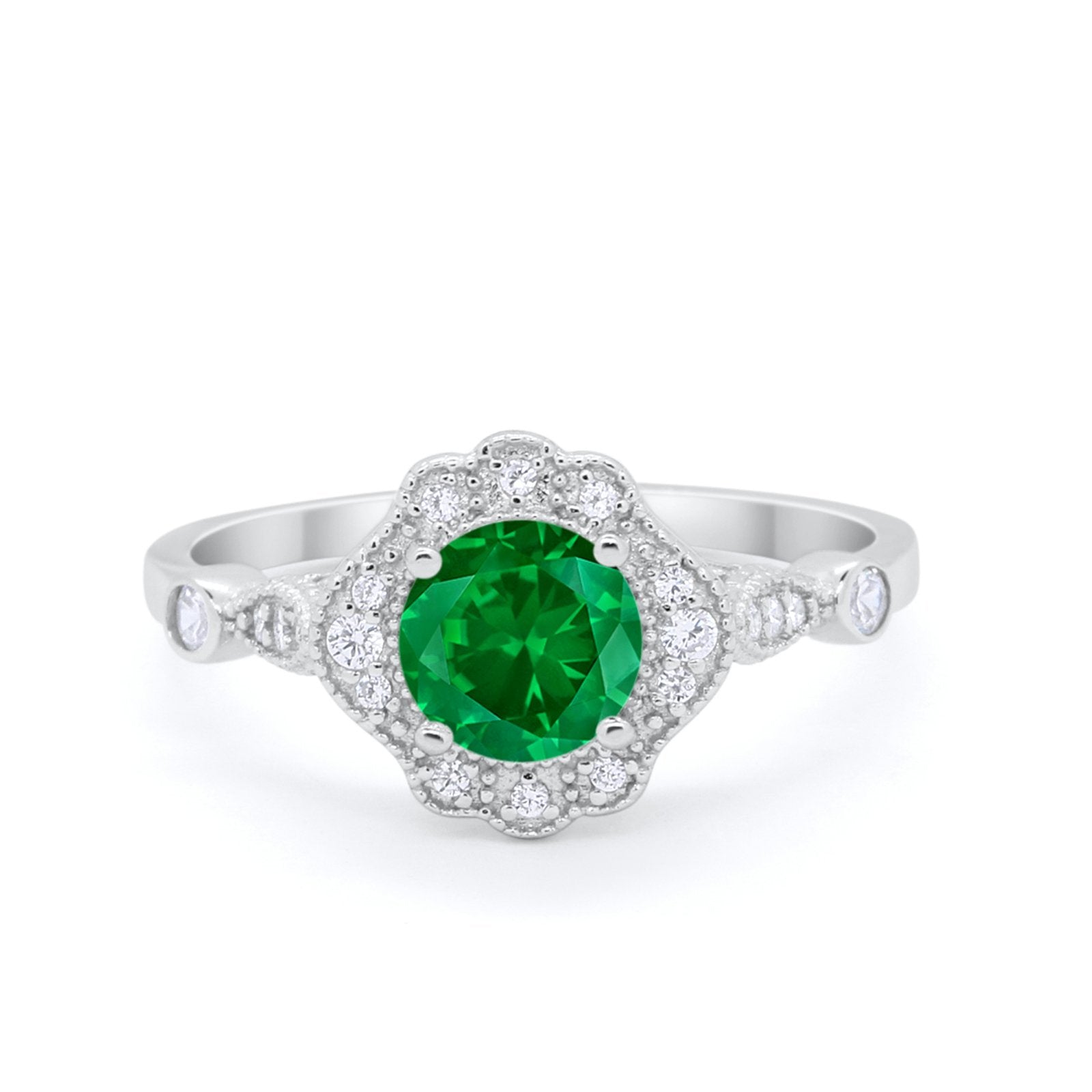 Halo Vintage Style Engagement Ring Simulated Cubic Zirconia 925 Sterling Silver