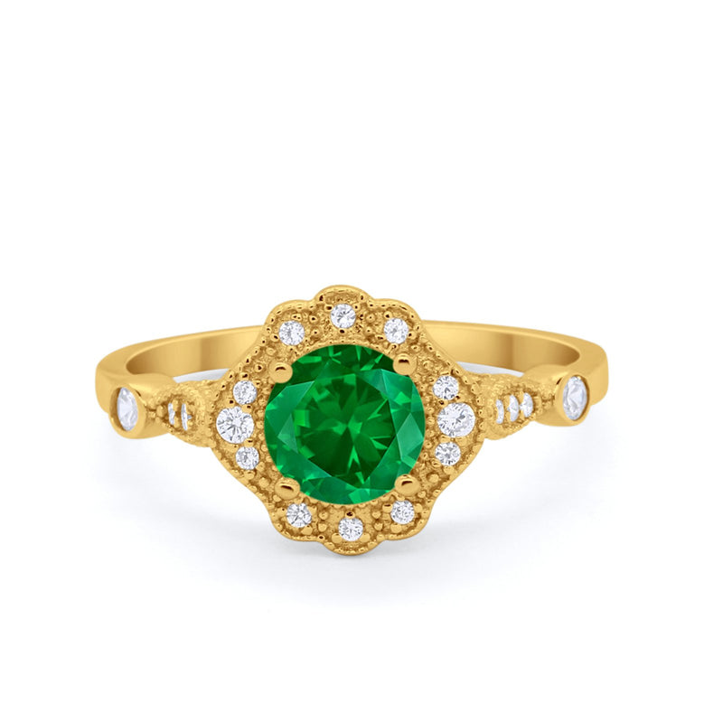 Halo Vintage Style Engagement Ring Simulated Cubic Zirconia 925 Sterling Silver