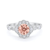 Halo Vintage Style Engagement Ring Simulated Cubic Zirconia 925 Sterling Silver