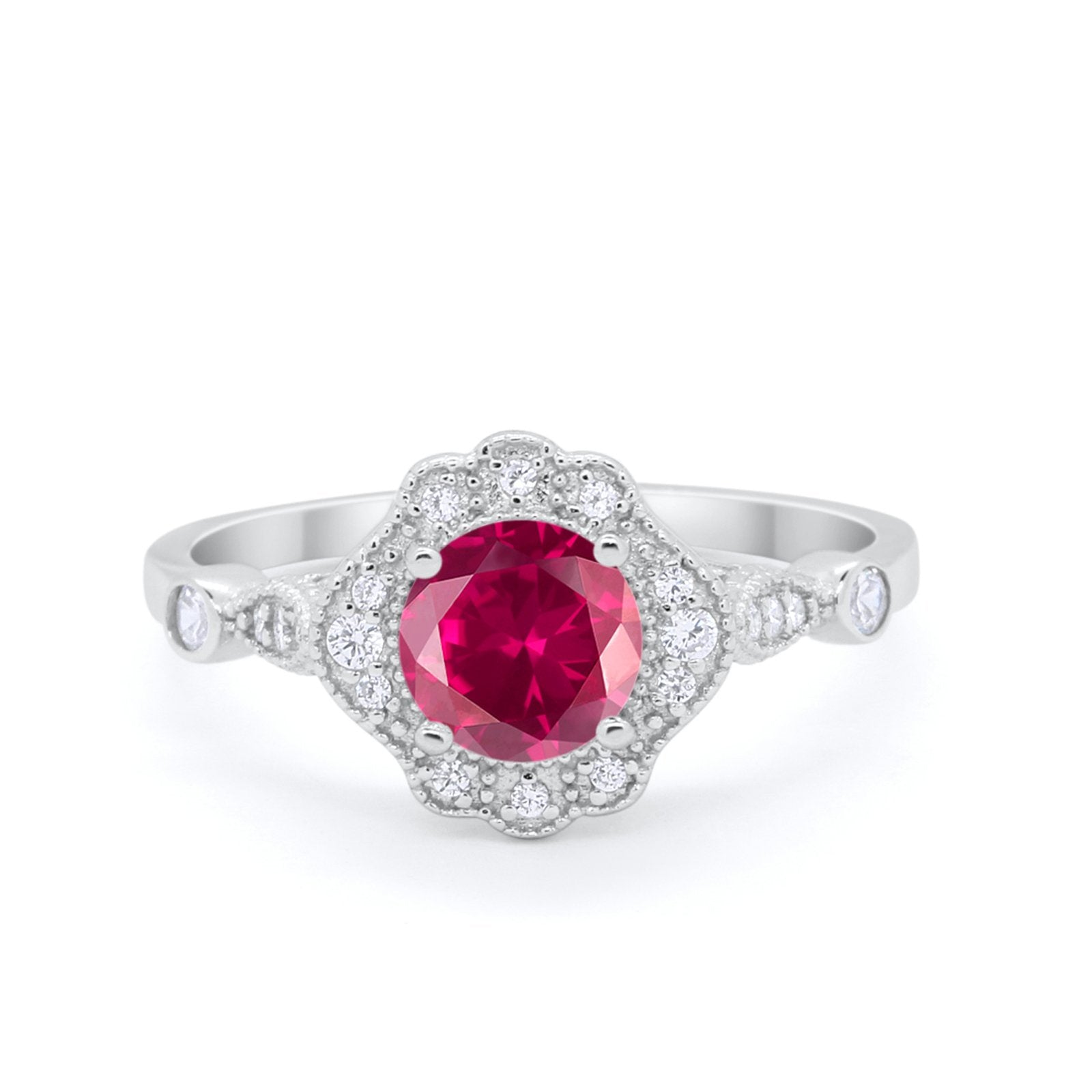 Halo Vintage Style Engagement Ring Simulated Cubic Zirconia 925 Sterling Silver