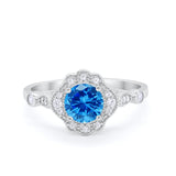 Halo Vintage Style Engagement Ring Simulated Cubic Zirconia 925 Sterling Silver