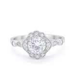 Halo Vintage Style Engagement Ring Simulated Cubic Zirconia 925 Sterling Silver