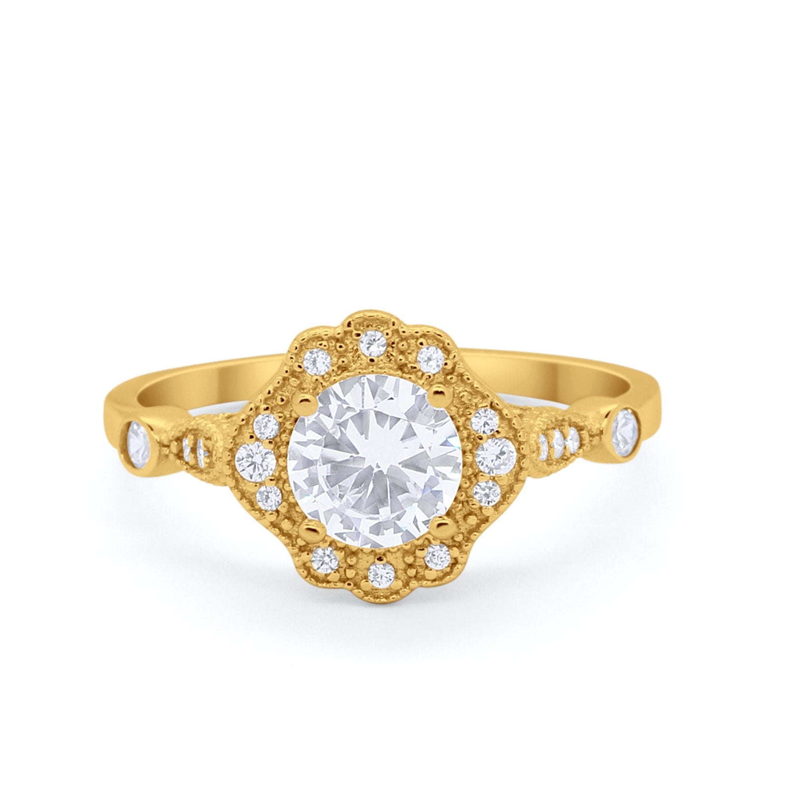 Halo Vintage Style Engagement Ring Simulated Cubic Zirconia 925 Sterling Silver