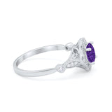 Halo Vintage Style Engagement Ring Simulated Cubic Zirconia 925 Sterling Silver