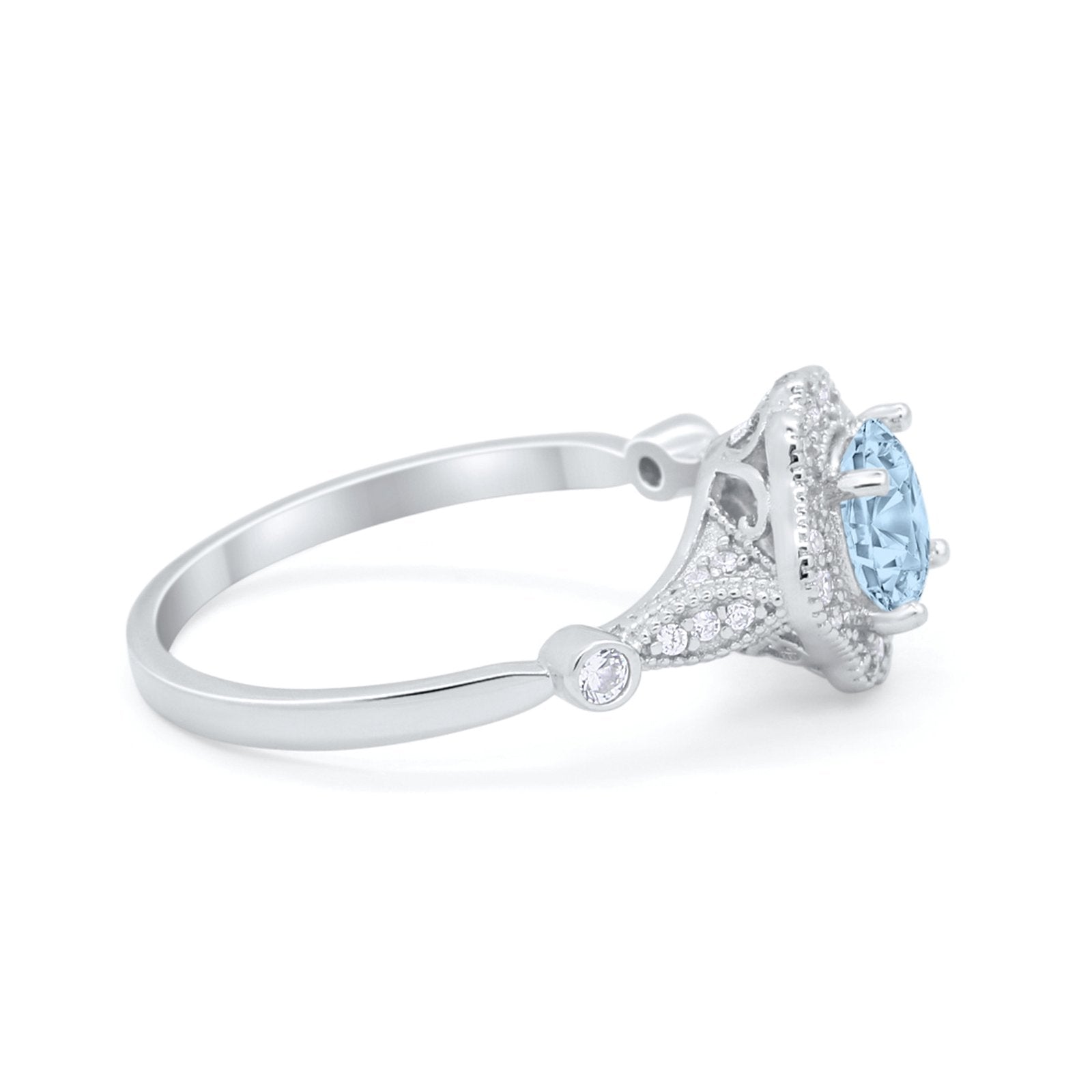 Halo Vintage Style Engagement Ring Simulated Cubic Zirconia 925 Sterling Silver