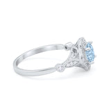 Halo Vintage Style Engagement Ring Simulated Cubic Zirconia 925 Sterling Silver