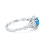Halo Vintage Style Engagement Ring Simulated Cubic Zirconia 925 Sterling Silver