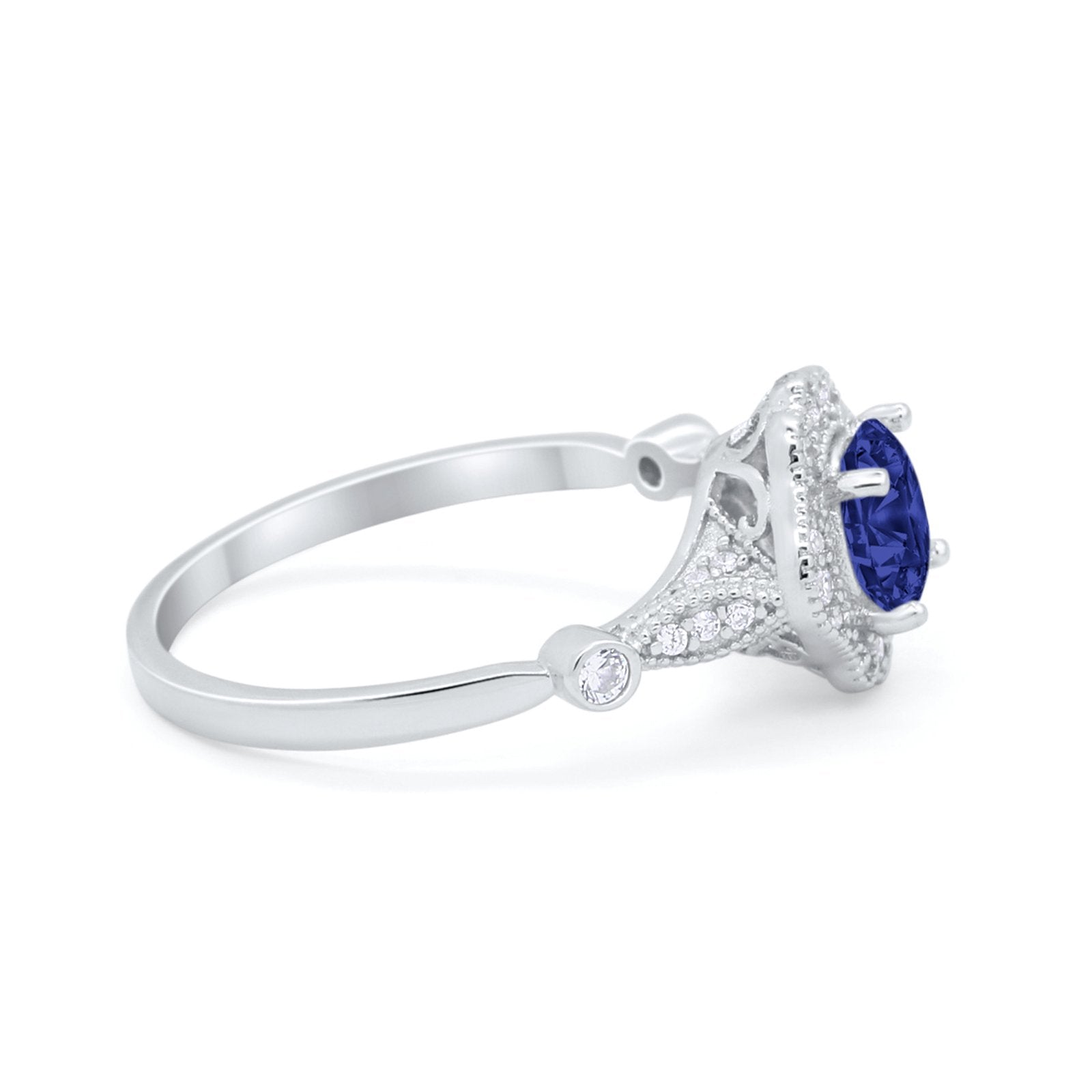 Halo Vintage Style Engagement Ring Simulated Cubic Zirconia 925 Sterling Silver