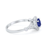 Halo Vintage Style Engagement Ring Simulated Cubic Zirconia 925 Sterling Silver