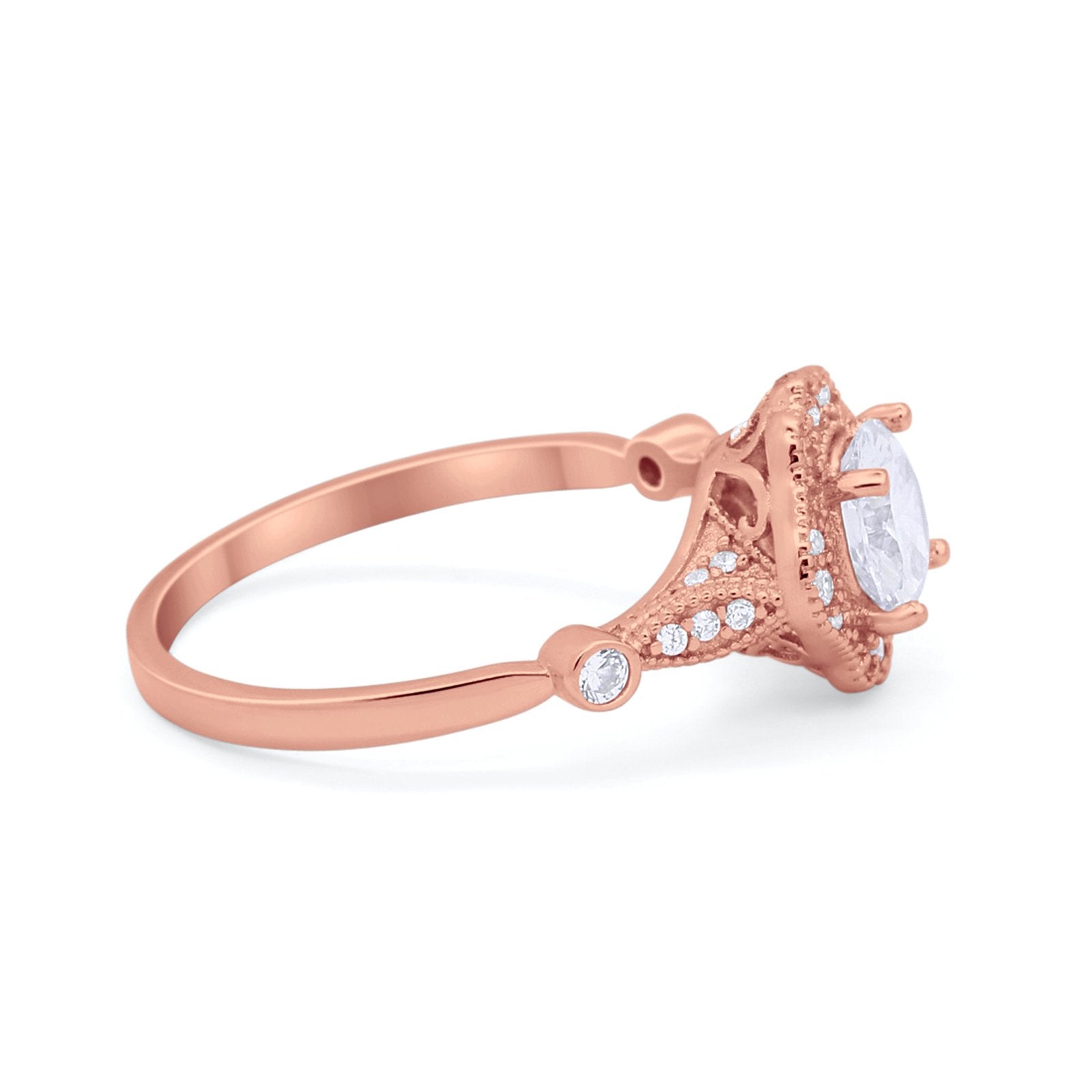 Halo Vintage Style Engagement Ring Simulated Cubic Zirconia 925 Sterling Silver