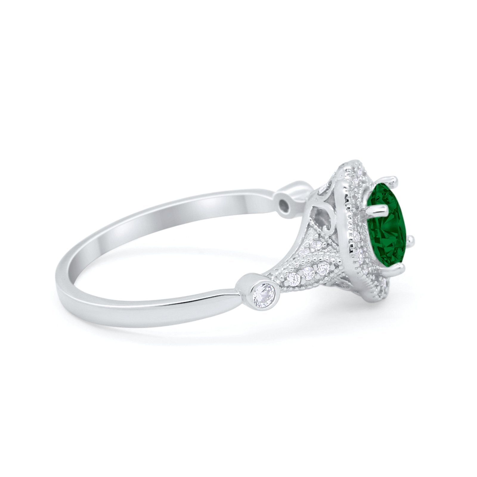 Halo Vintage Style Engagement Ring Simulated Cubic Zirconia 925 Sterling Silver