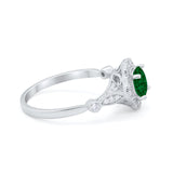 Halo Vintage Style Engagement Ring Simulated Cubic Zirconia 925 Sterling Silver