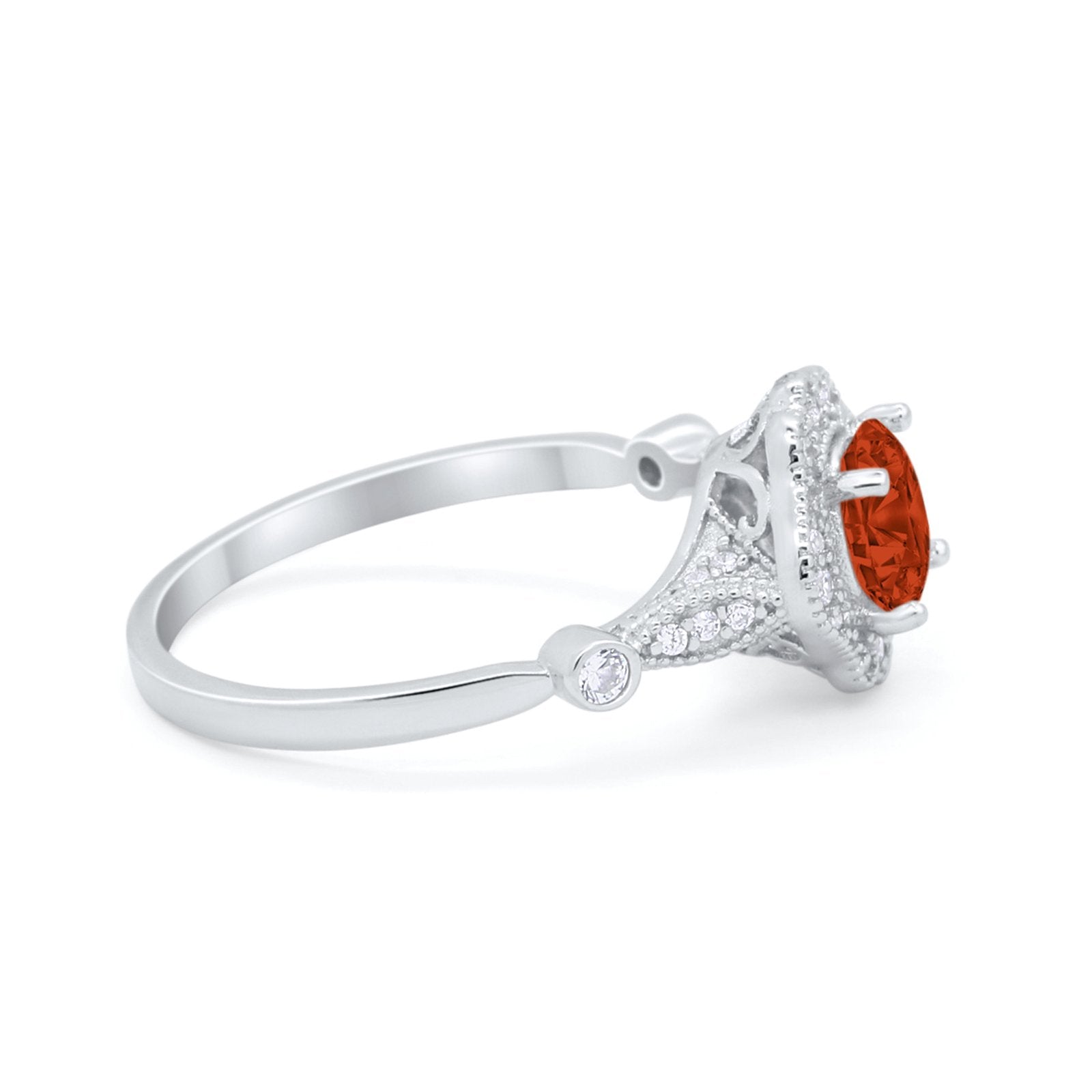 Halo Vintage Style Engagement Ring Simulated Cubic Zirconia 925 Sterling Silver
