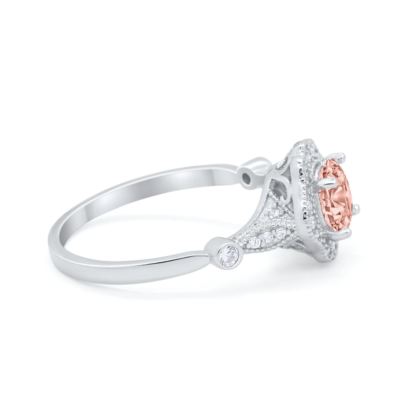 Halo Vintage Style Engagement Ring Simulated Cubic Zirconia 925 Sterling Silver