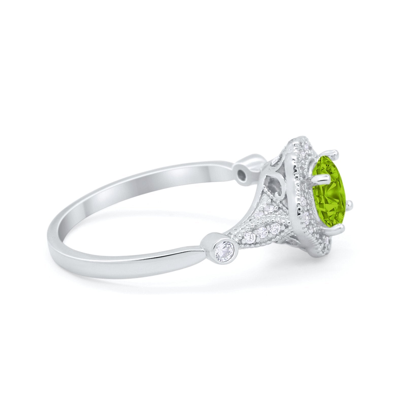 Halo Vintage Style Engagement Ring Simulated Cubic Zirconia 925 Sterling Silver