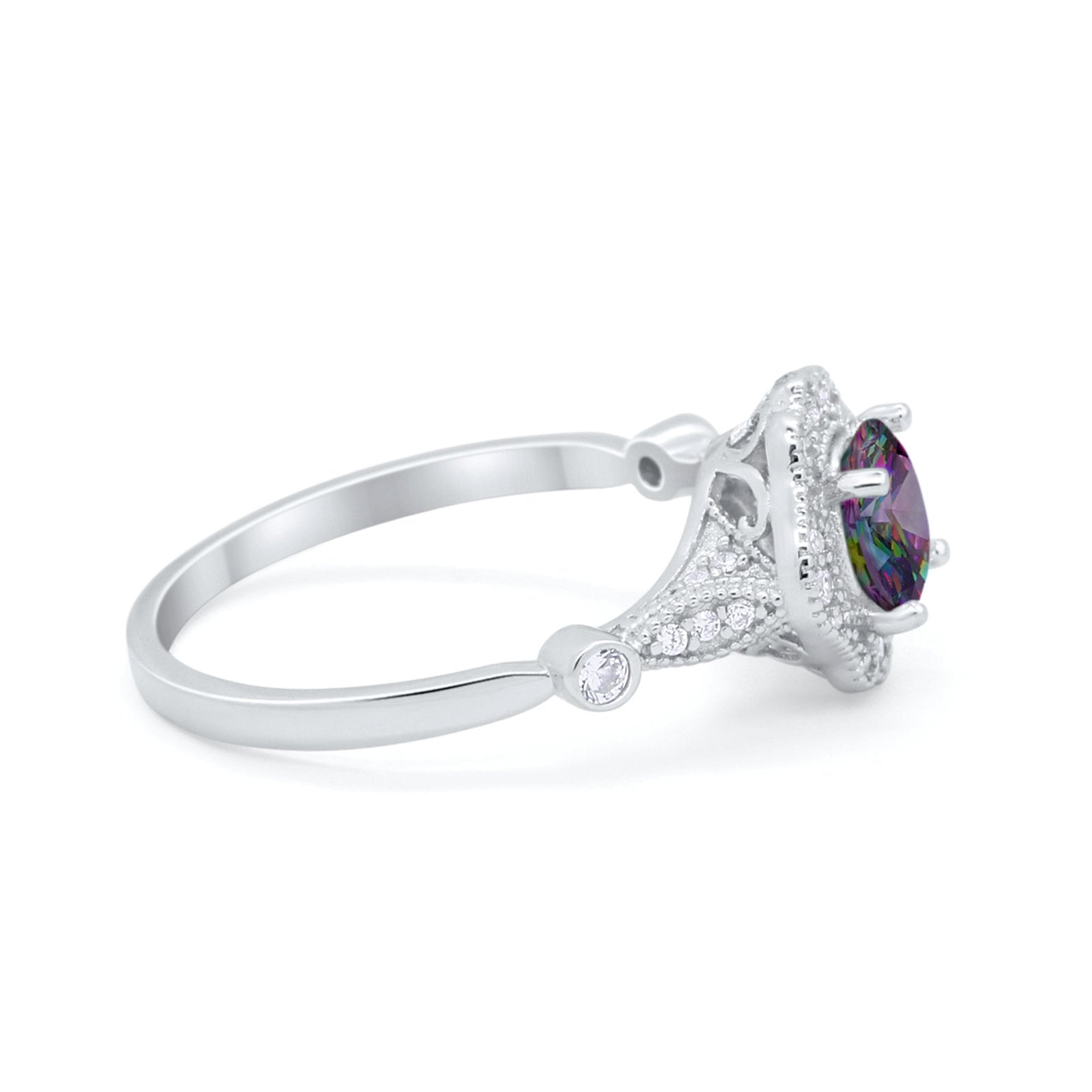 Halo Vintage Style Engagement Ring Simulated Cubic Zirconia 925 Sterling Silver