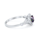 Halo Vintage Style Engagement Ring Simulated Cubic Zirconia 925 Sterling Silver