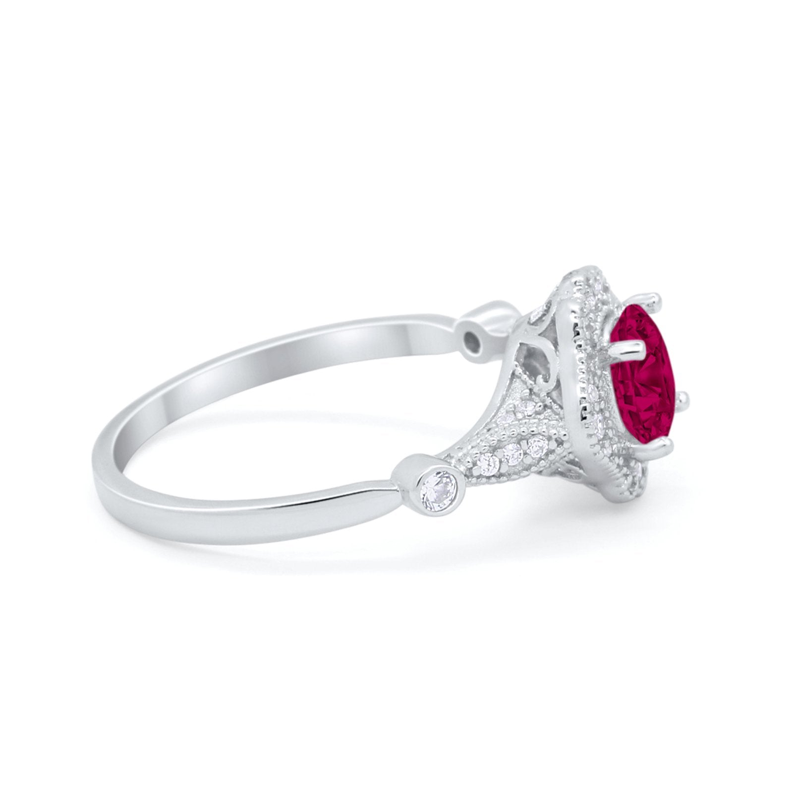 Halo Vintage Style Engagement Ring Simulated Cubic Zirconia 925 Sterling Silver