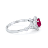 Halo Vintage Style Engagement Ring Simulated Cubic Zirconia 925 Sterling Silver