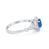 Halo Vintage Style Engagement Ring Simulated Cubic Zirconia 925 Sterling Silver