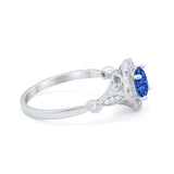 Halo Vintage Style Engagement Ring Simulated Cubic Zirconia 925 Sterling Silver