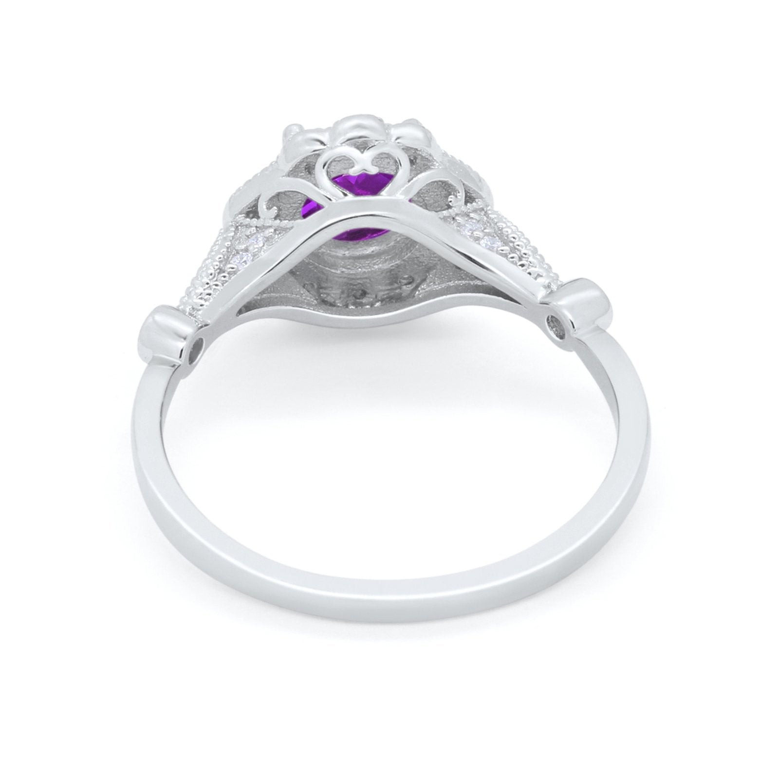 Halo Vintage Style Engagement Ring Simulated Cubic Zirconia 925 Sterling Silver