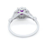 Halo Vintage Style Engagement Ring Simulated Cubic Zirconia 925 Sterling Silver