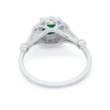 Halo Vintage Style Engagement Ring Simulated Cubic Zirconia 925 Sterling Silver