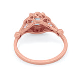 Halo Vintage Style Engagement Ring Simulated Cubic Zirconia 925 Sterling Silver