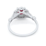 Halo Vintage Style Engagement Ring Simulated Cubic Zirconia 925 Sterling Silver