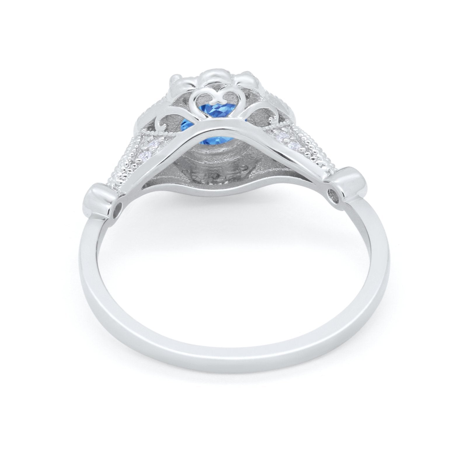 Halo Vintage Style Engagement Ring Simulated Cubic Zirconia 925 Sterling Silver
