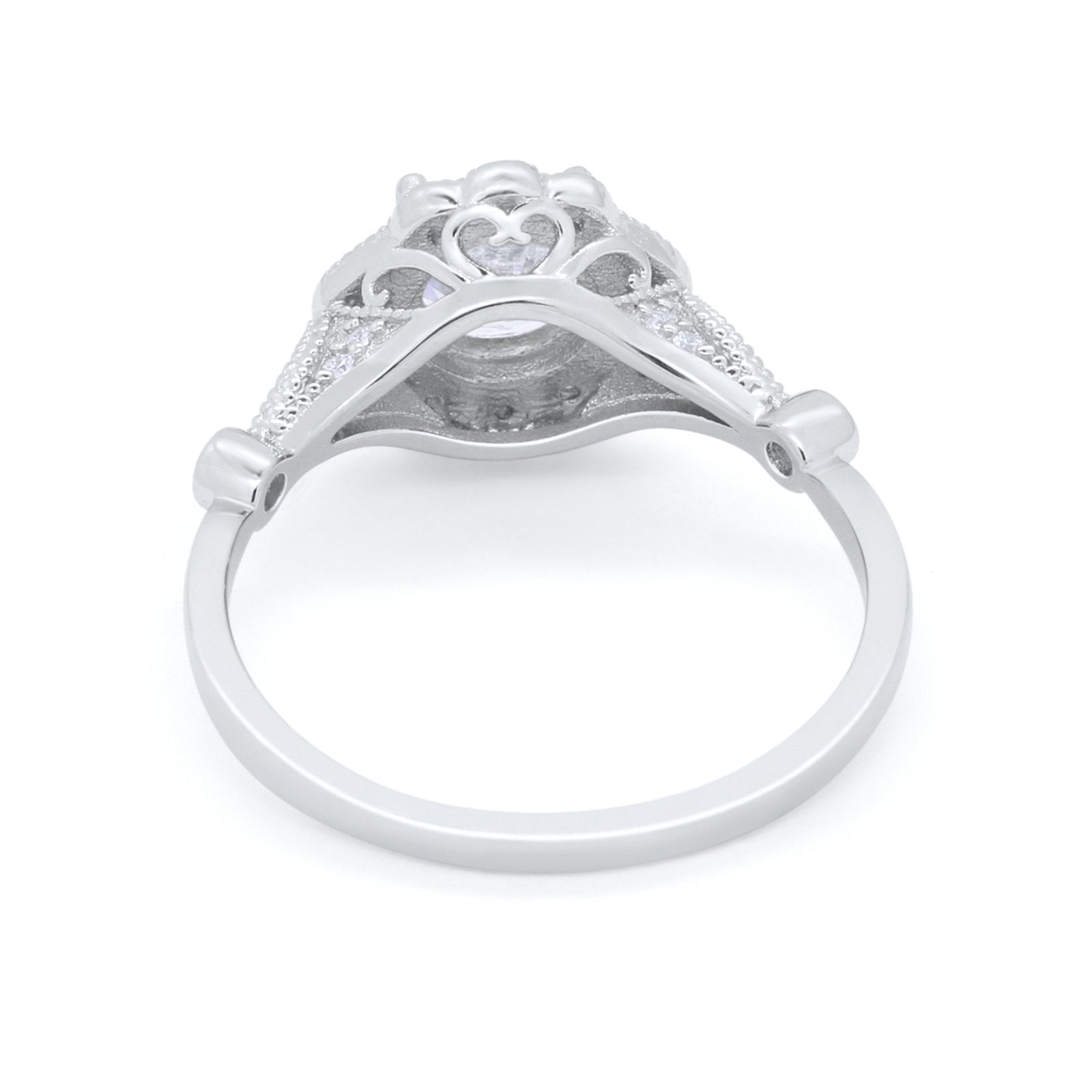 Halo Vintage Style Engagement Ring Simulated Cubic Zirconia 925 Sterling Silver