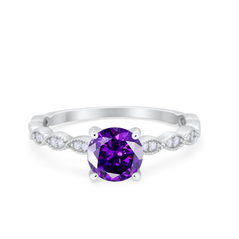 Vintage Style Wedding Bridal Ring Simulated Cubic Zirconia 925 Sterling Silver