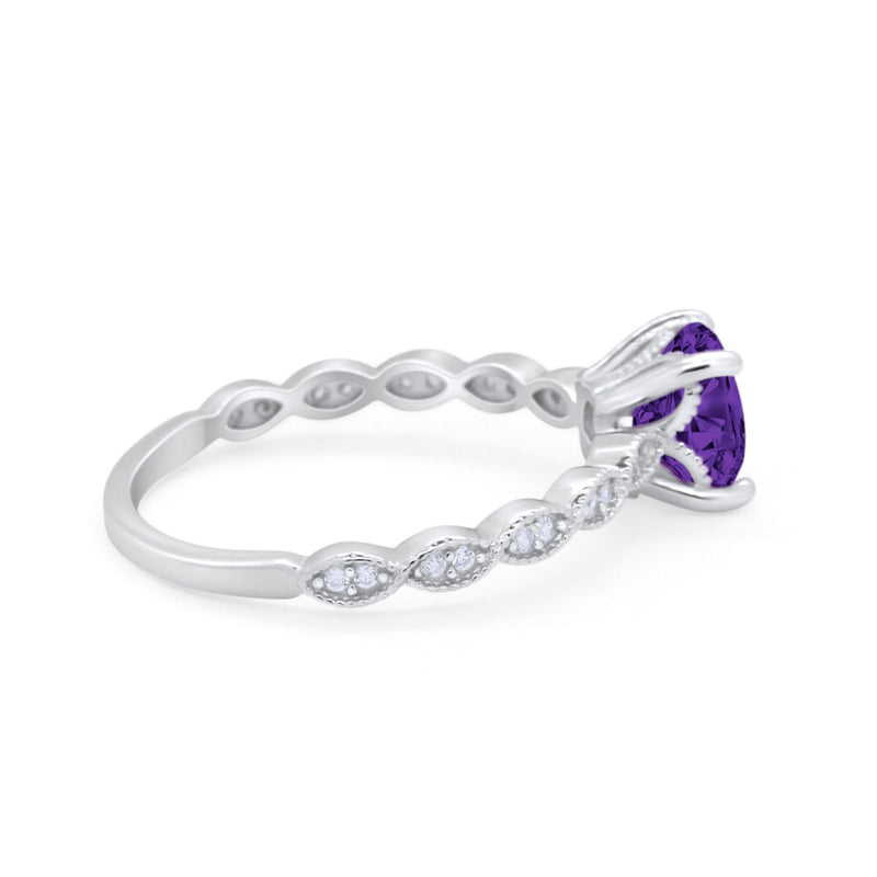 Vintage Style Wedding Bridal Ring Simulated Cubic Zirconia 925 Sterling Silver