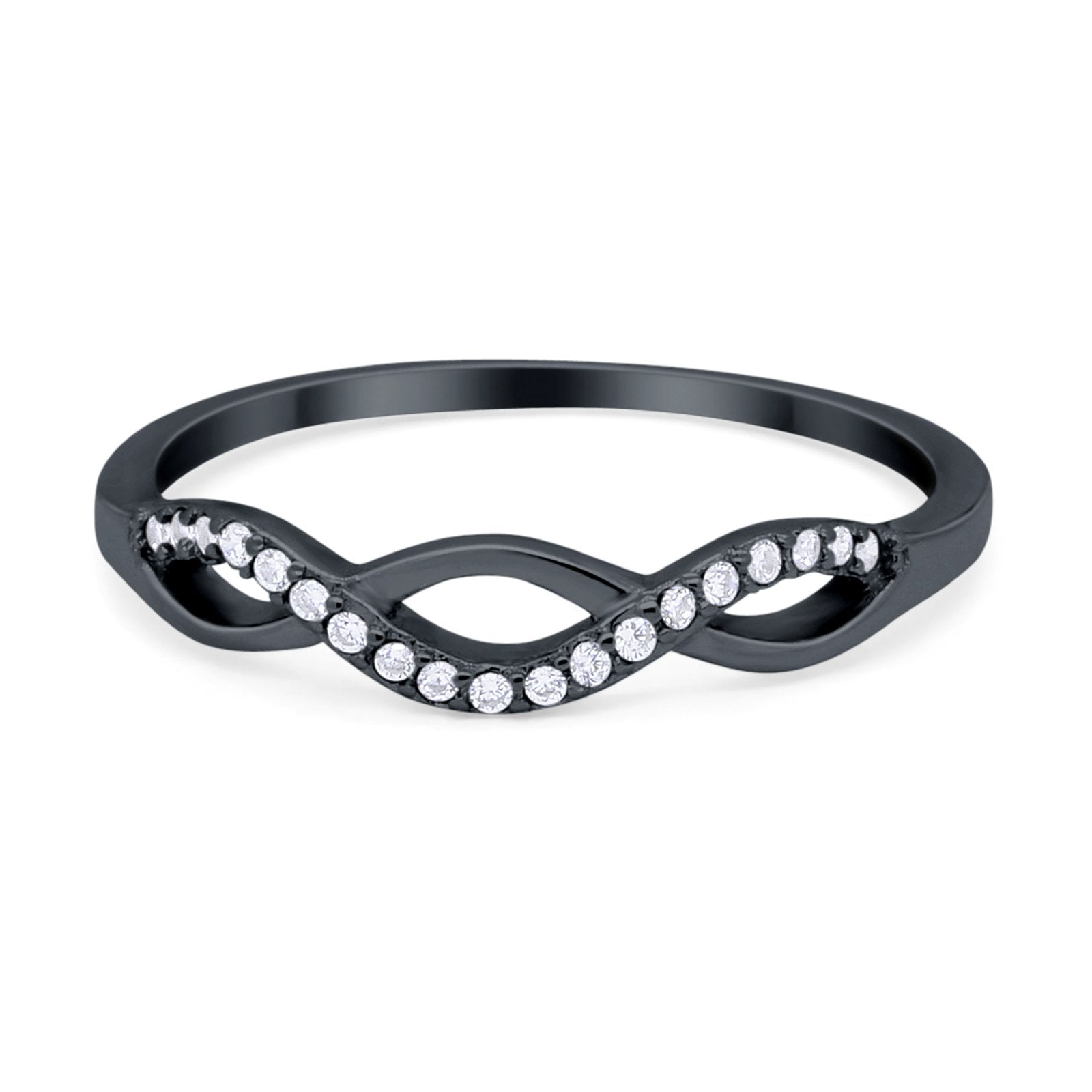 Twisted Infinity Band Ring Round Simulated Cubic Zirconia 925 Sterling Silver