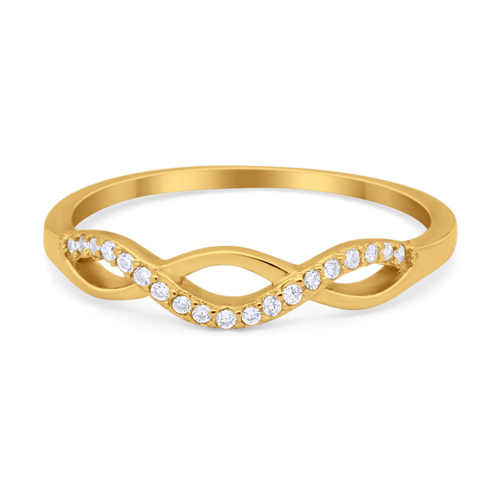 Twisted Infinity Band Ring Round Simulated Cubic Zirconia 925 Sterling Silver