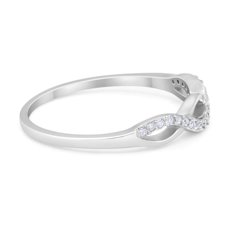Twisted Infinity Band Ring Round Simulated Cubic Zirconia 925 Sterling Silver