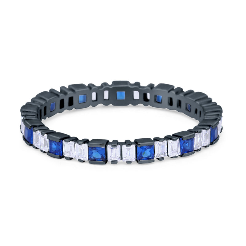 Baguette Princess Full Eternity Wedding Band Ring 925 Sterling Silver