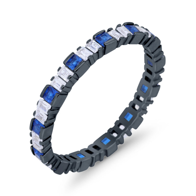 Baguette Princess Full Eternity Wedding Band Ring 925 Sterling Silver